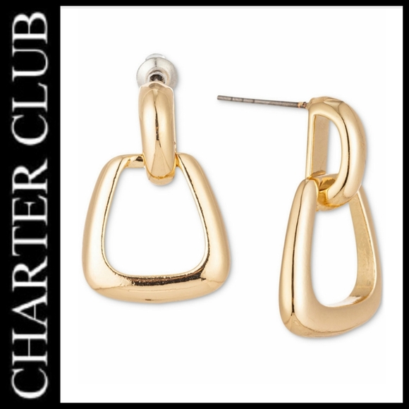 Charter Club Gold-Tone Open Square Drop Earrings - Picture 1 of 2